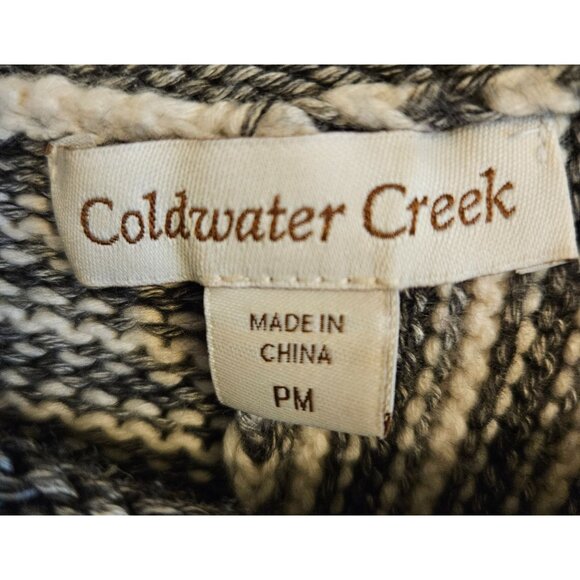 Coldwater Creek Woman SZ PM Varied Stripe Chunky Knit Sweater Tunic Grey & Whit - Picture 4 of 6